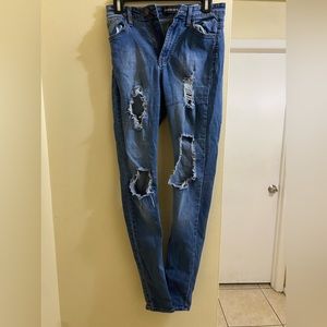 Dark blue high waisted skinny jeans